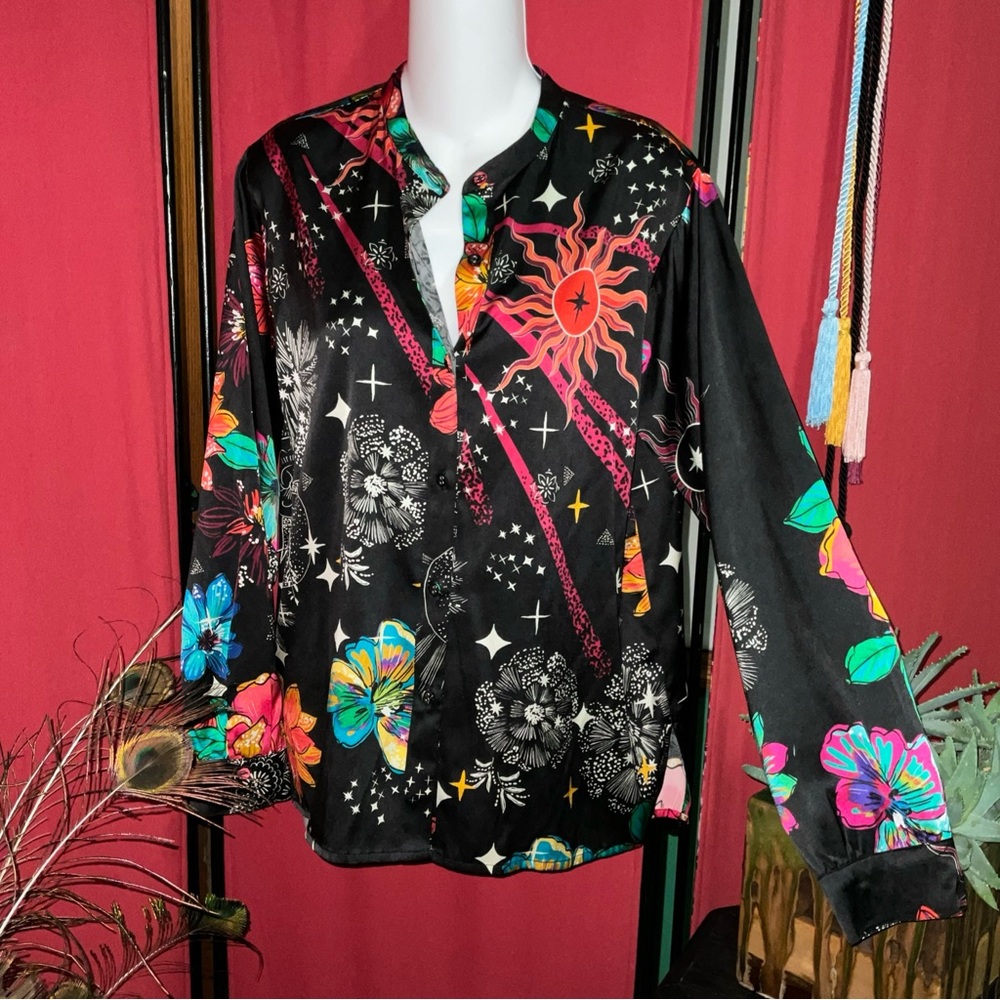 NWT$198 Johnny Was Silk Audrey Blouse Starry Night